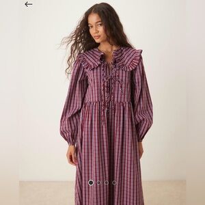 ASOS Burgundy Check Long Sleeve Dress